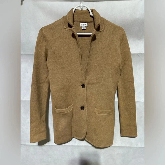 J Crew Sophie XXSP Petite Camel Open-Front Sweater Blazer Cardigan Pockets $138 - Picture 1 of 5